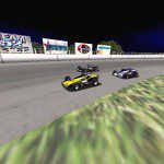 Myles Maxon, Steve Callahan and Chris Meyers battle in SUPRS online sim racing game at Oswego Speedway