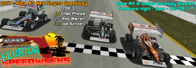 SUPRS Florida Speedweeks Night 3 New Smyrna Speedway victory lane screen.