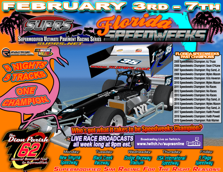 2020 Florida Speedweeks for Supermodified Sim Racing Begins February 3
