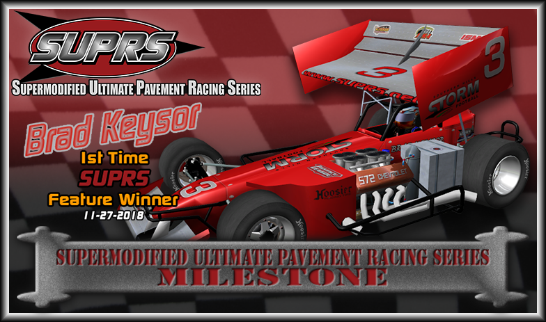 Brad Keysor First Win Milestone Graphic