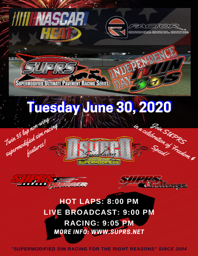 SUPRS 2020 Independence Day Twin 35s supermodified sim racing poster