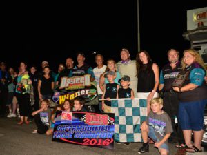 Michael Barnes and the Syrell Racing Crew celebrate their 2016 Oswego Speedway Championship