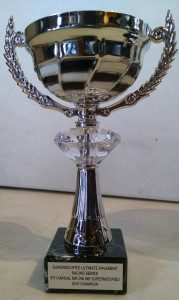 The SUPRS Mr Online Supermodified sim racing trophy from 2015