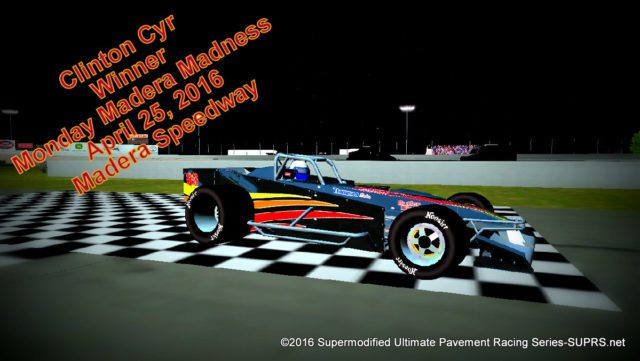 Clinton Cyr winner of SUPRS Monday Madera Madness rFactor race