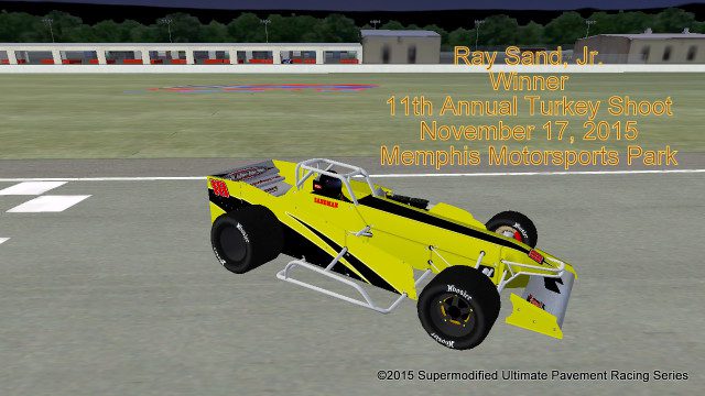 Ray Sand Jr winner of SUPRS supermodified sim racing Turkey Shoot