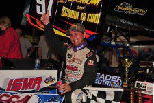 Tim Jedrzejek in ISMA Bud LIght SuperNationals Victory Lane at Oswego Speedway